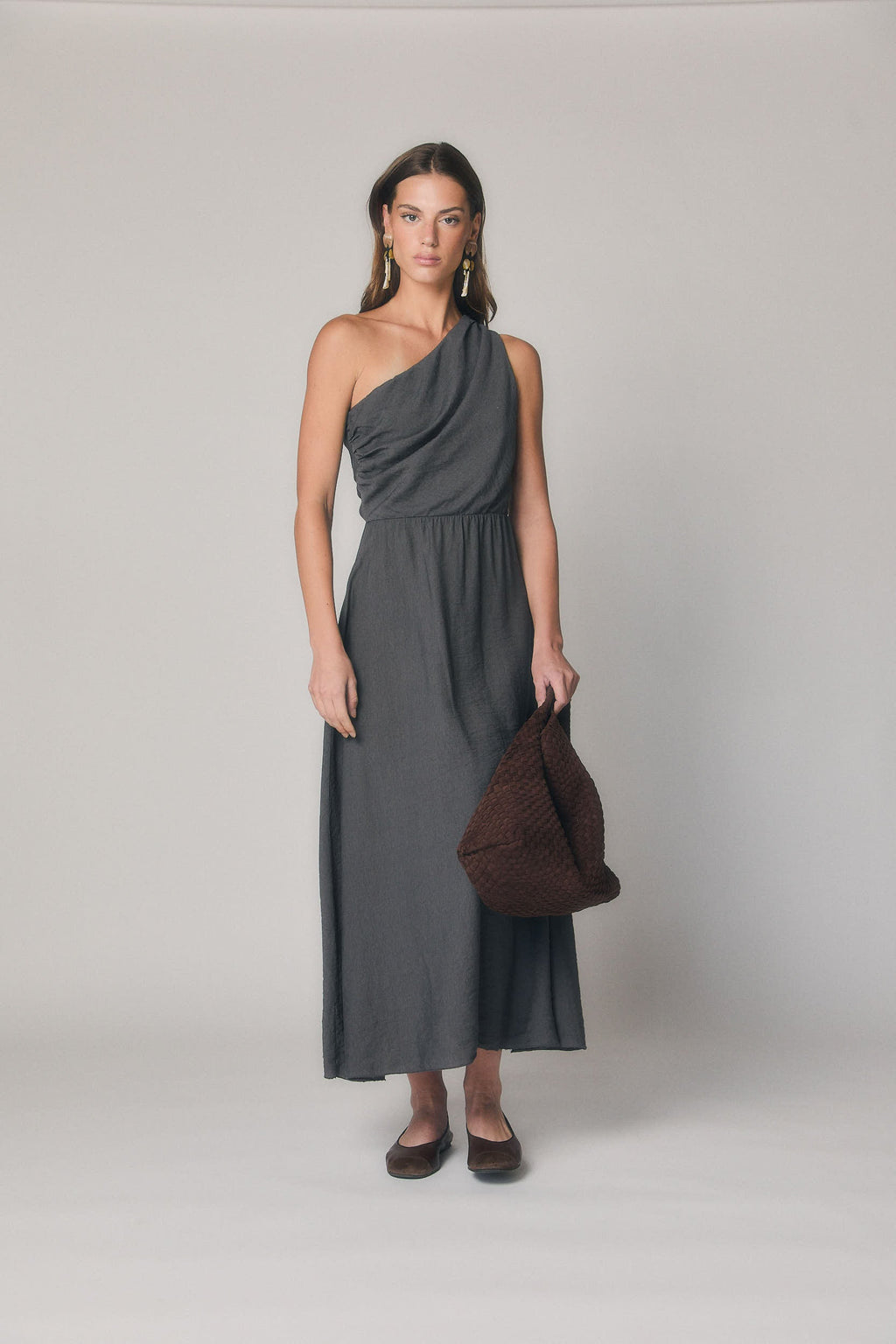 Vestido Midi Asimétrico Gris Antracita | Fiesta