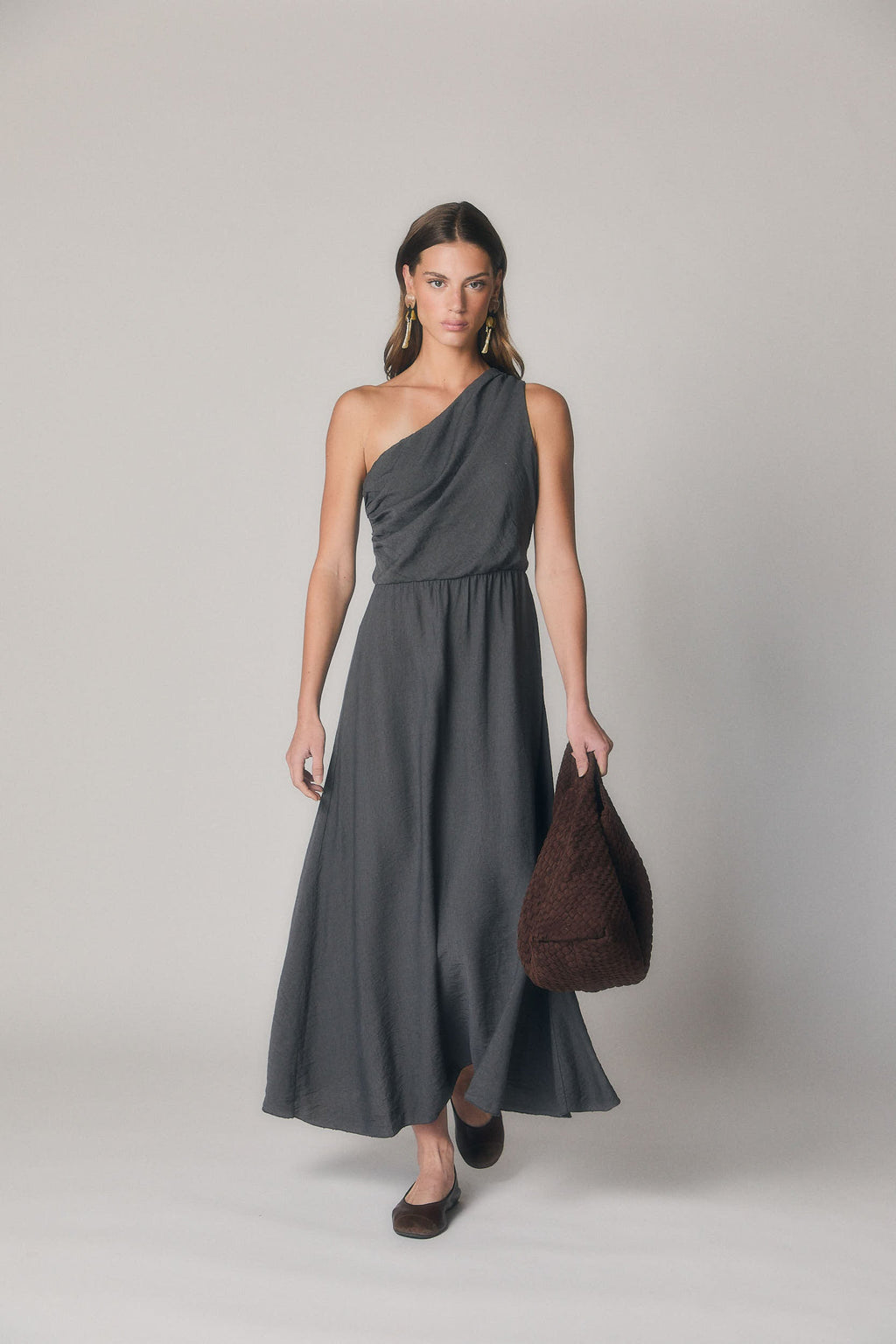 Vestido Midi Asimétrico Gris Antracita | Fiesta