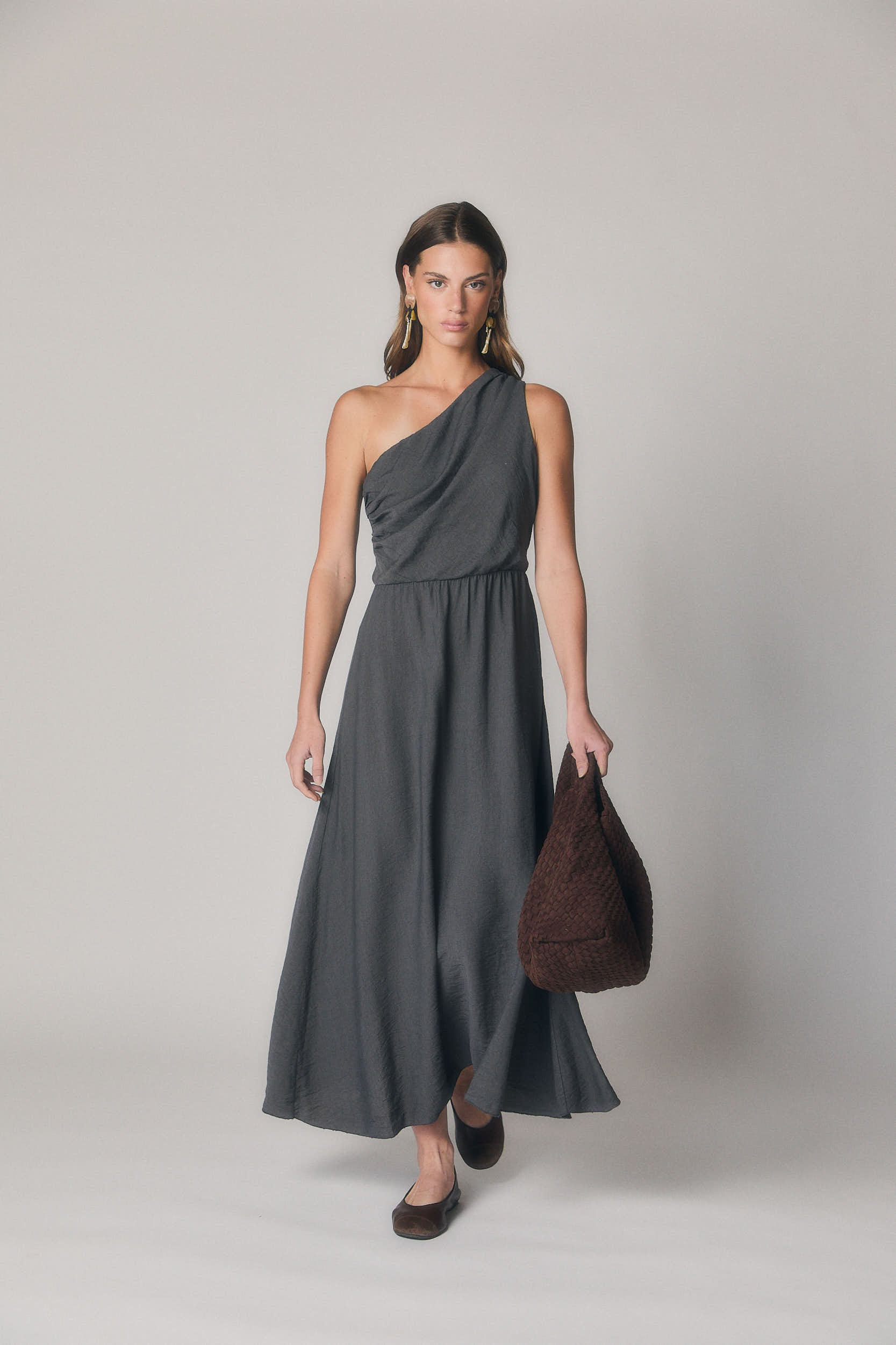 Vestido Midi Asimétrico Gris Antracita | Fiesta