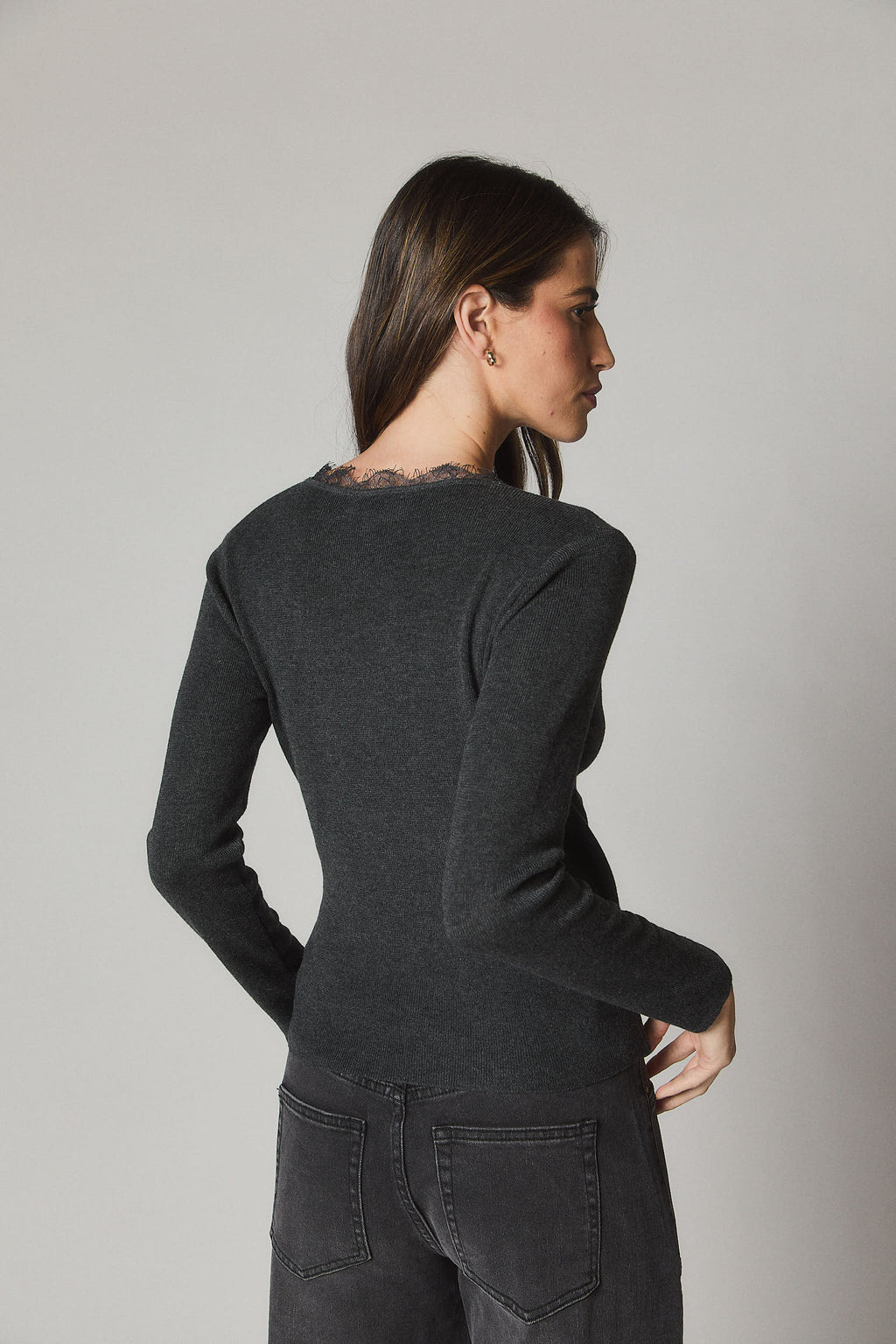 Jersey cruzado encaje gris antracita