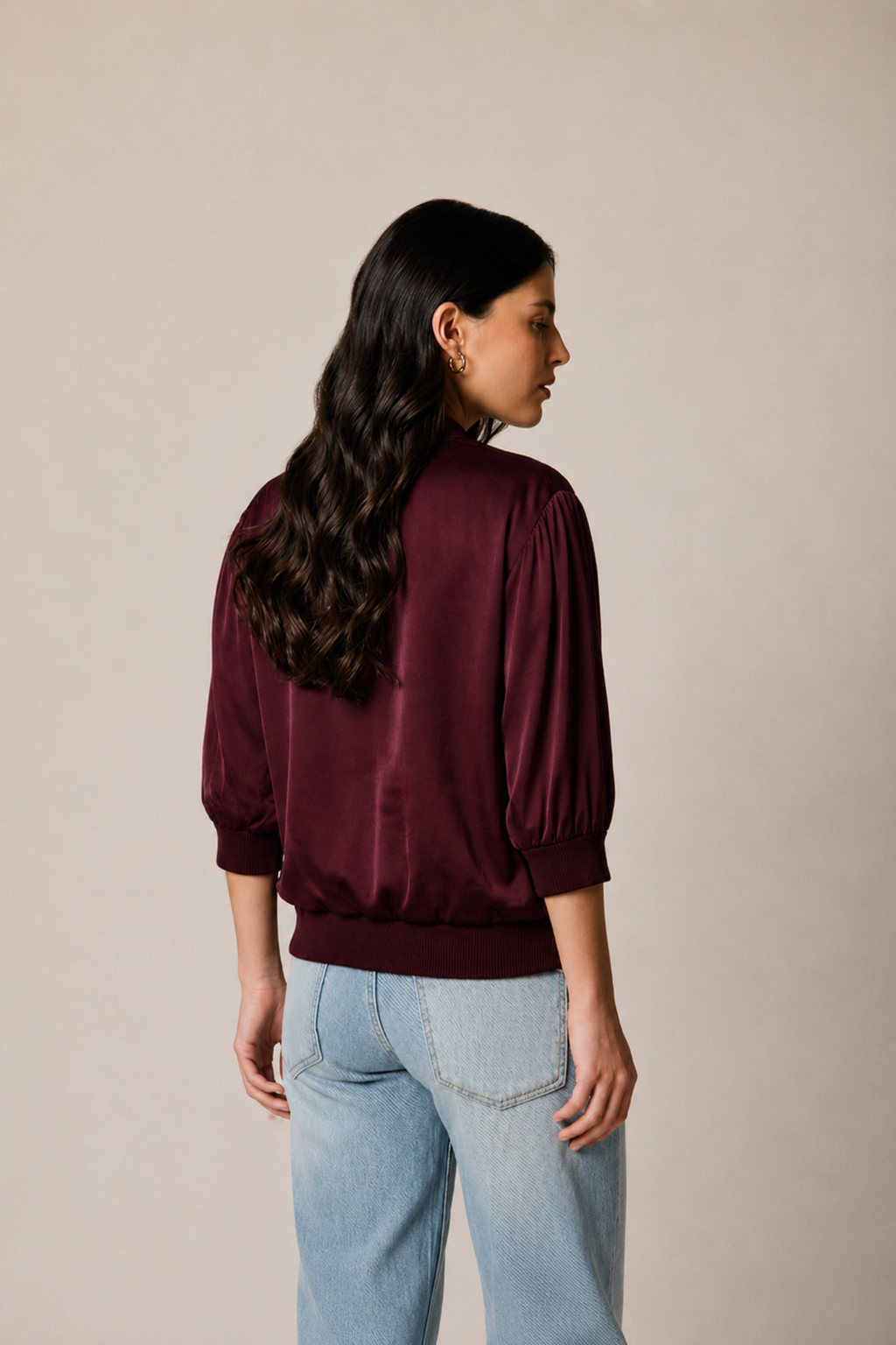 Bomber manga tres cuartos berenjena