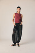 Pantalón bombacho gasa rayas negro
