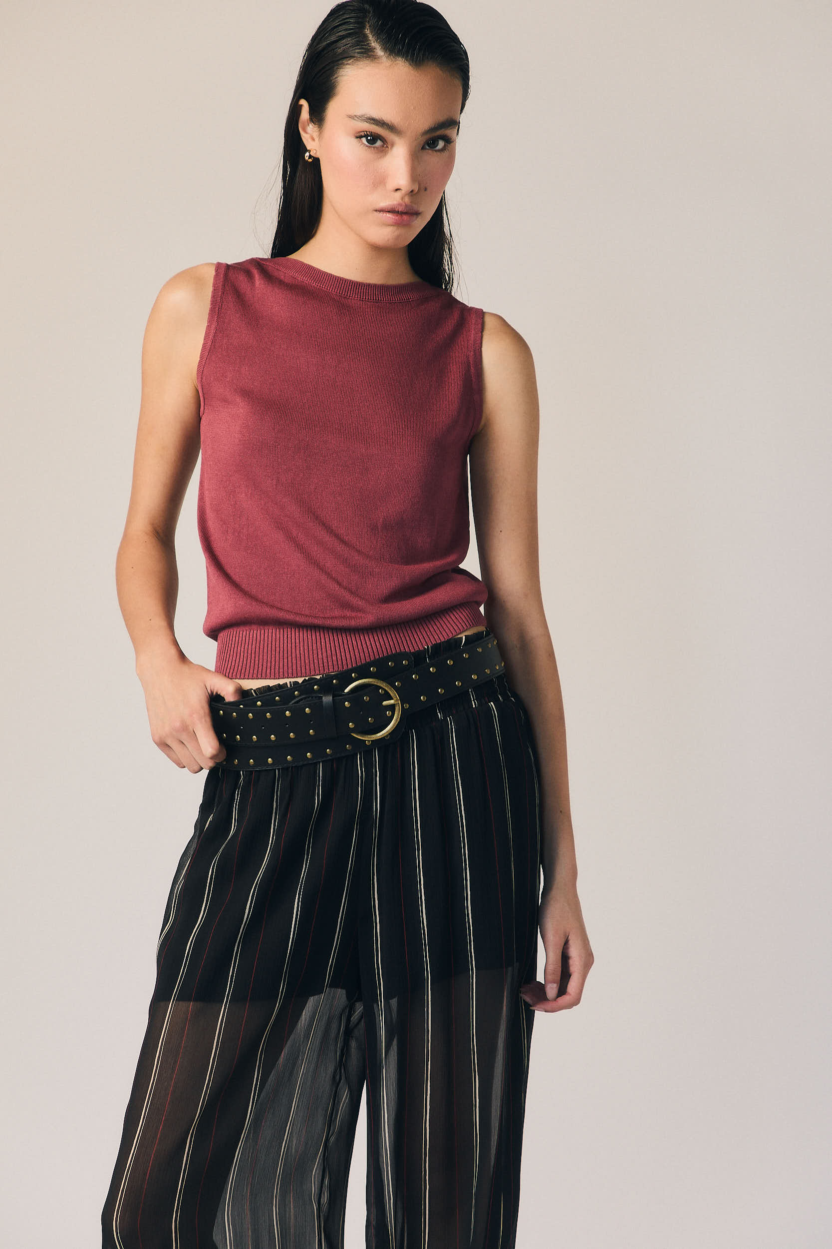 Pantalón bombacho gasa rayas negro